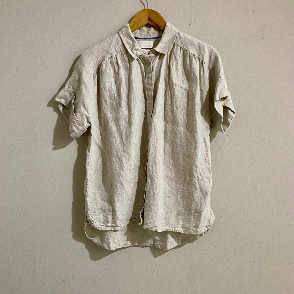 J.Crew Oatmeal 100% Linen Button-down Shirt, Size S
